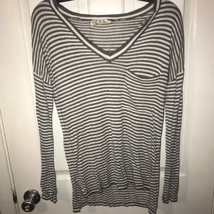 Striped V-neck long sleeve thin sweater